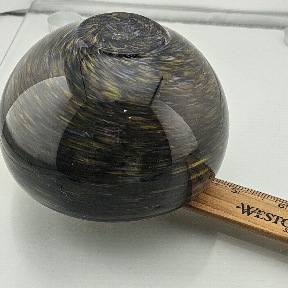 Handblown Art Glass Double Wall Swirled Brown Bowl 4" tortoise shell design - Picture 12 of 12